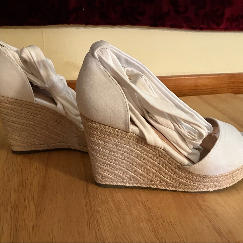 New Women’s espadrille platform wedge sandals. ZBY ankle wrap peep toe.